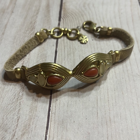 Lucky Brand Jewelry - Lucky Brand Leather and Stone Bracelet with Gold toned clasp